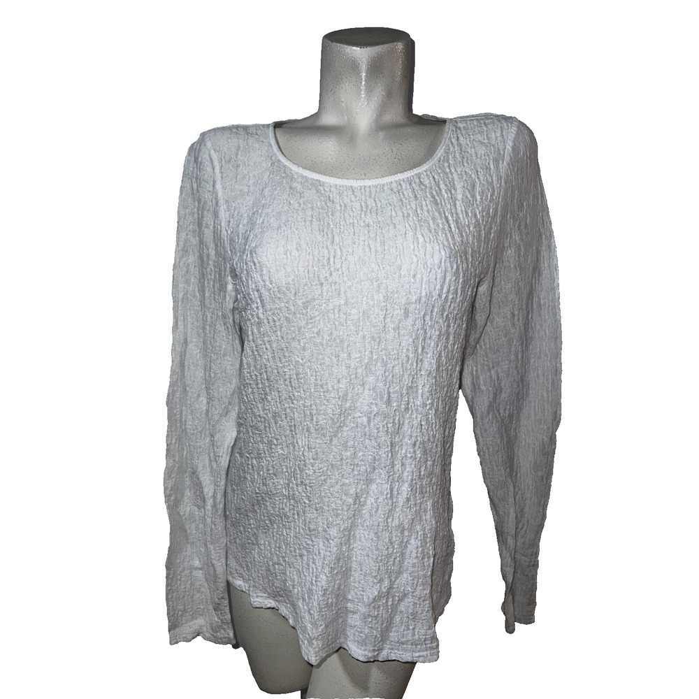 J. Jill Top Women's Size L White Textured Long Sleeve Cotton Nylon Stretch Shirt